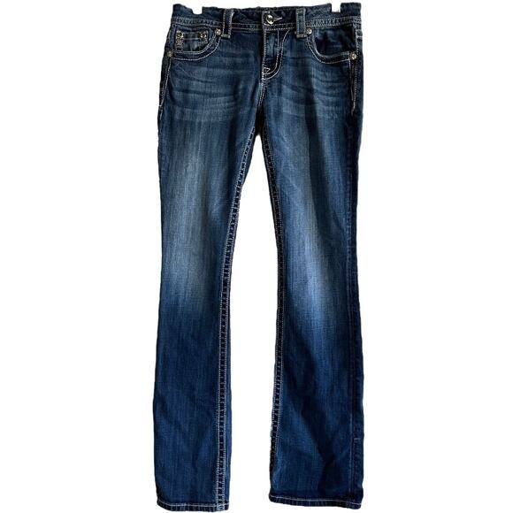 Miss Me Mid Rise Easy Bootcut Jeans Medium Wash Rhinestone Western Blue 28 - Picture 1 of 5